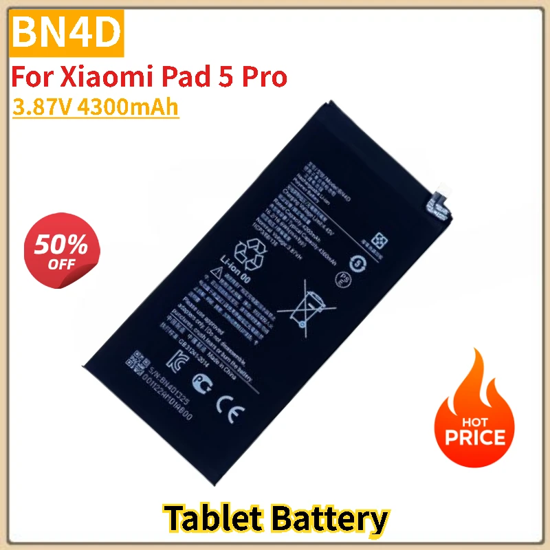 

BN4D Tablet Battey 3,87 В 4300 мАч для Xiaomi Pad 5 Pro Сменный аккумулятор Совершенно новый, высокое качество