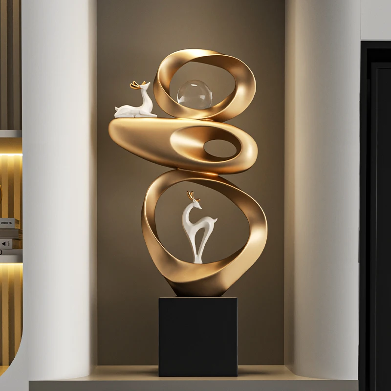 Home Decor Time Comes To Decoration,Resin Sculpture Luxury Living Room Entrance TV Cabinet Floor Deer Statue Decorations Gift