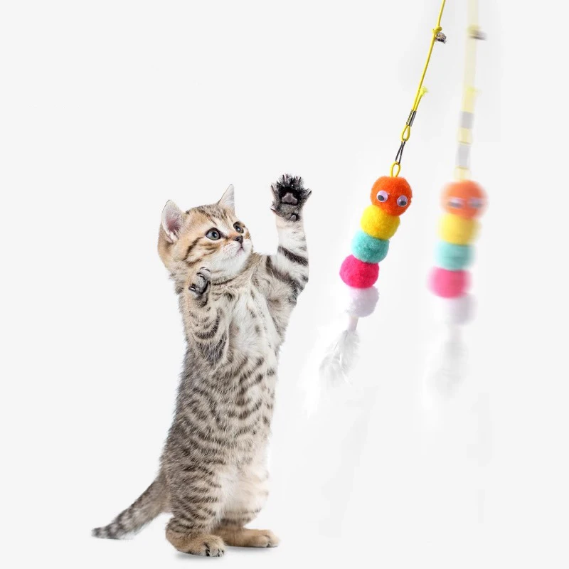 Haustier Katze Spielzeug Lustige Stick Kätzchen Selbst-hi Elastische Seil Libelle Form Feder Glocke Necken Stick Hängen Schaukel Tausende
