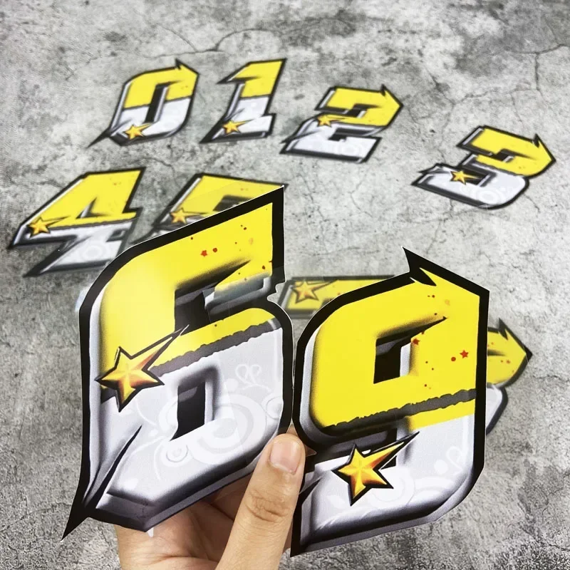 0-9 Star Number Vinyl Decal Sticker, Motorcycle Stickers for Motorbike Fairing Helmet Scooter Car Window Custom Styling Decor