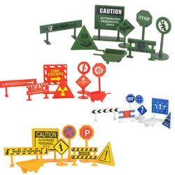 1set Mini Traffic Training Roadblock Mini Traffic Signs Roadblock Toy For Kids Construction Car Theme Party