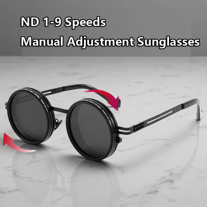 Polarized Fashion Adjustable Sunglasses Men Nd Filter Glasses ND9 Speed Dimming Sun Glasses Round Fishing Driving Eyewear UV400