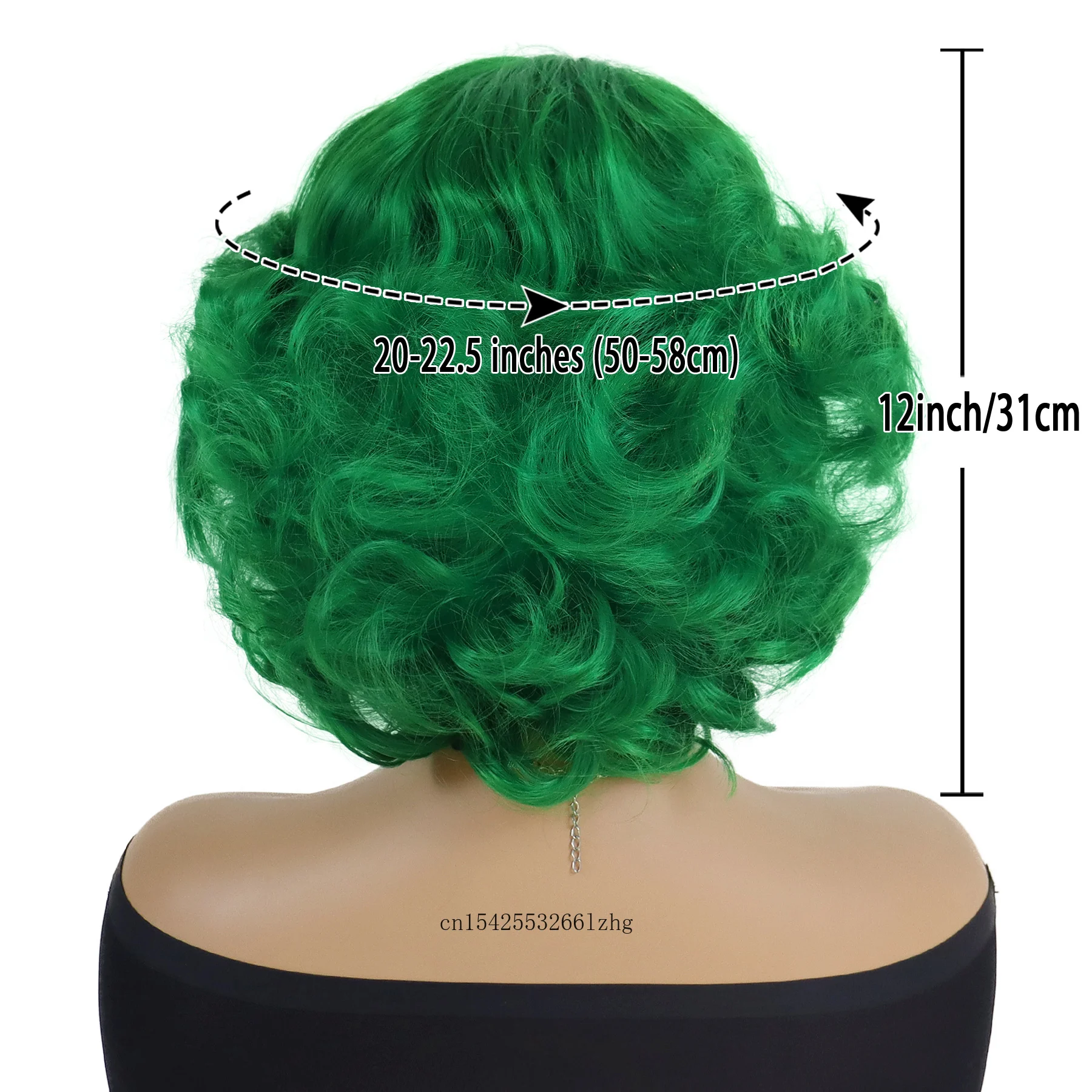 GNIMEGIL Synthetic Green Hair Wig with Bangs Natural Short Curly Wig for Women Cosplay Costume Halloween Party Heat Resistant