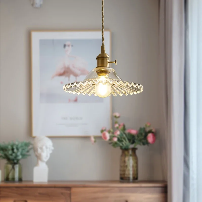 

YEBMLP Retro Copper Small Chandelier Indoor Luxury Japanese Glass Droplight Restaurant Bar Porch Aisle Creative Hanging Lamp New
