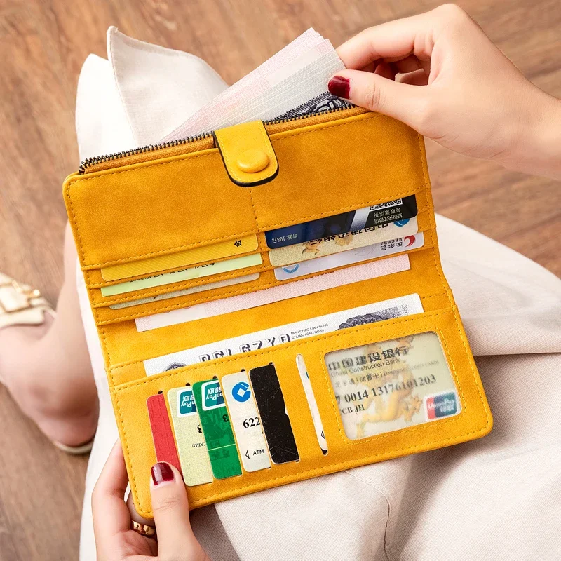 Rfid Multi-Function Vintage Women Long Wallet Credit Card Holder Large Capacity Clutch Bag Zipper Fold Lady Purse Gift