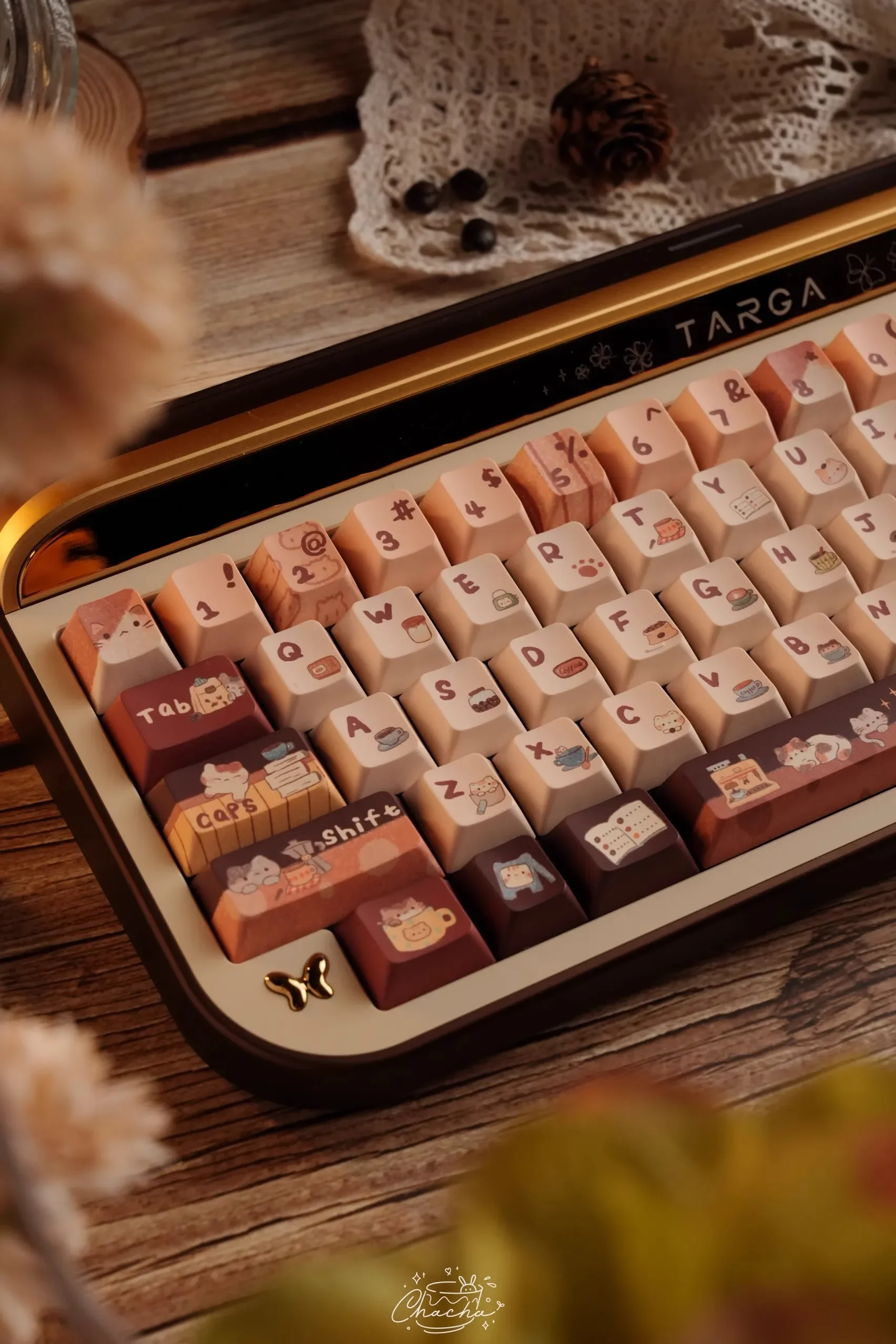 LilyX Lab Meow Cafe Keycaps Customize Sublimation 138 Keys Mechanical Keyboard Keycap Cherry SOA Height Kawaii Gamer Accessories