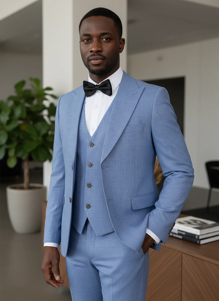 

ST Cassy, костюм с двумя пуговицами, небесно-голубой, современный дизайн, мужская офисная одежда, пиджак, coustime homme luxe, майстерство с краями из бисера