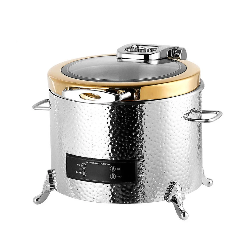 Deluxe Golden Edge Lid 304 Stainless Steel Electric Smart Chafing Dish Remote Control Temperature Hot Air Blower 9L Auto Warmer
