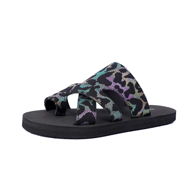 مجموعة أصابع القدم بنمط جديد شباشب ملونة ذات نعل سميك بمقاس كبير، صندل شاطئ على الطراز العرقي