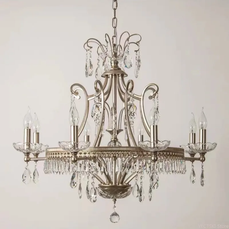 French retro chandelier, American living room, dining room, bedroom, candle, crystal villa, high ceiling luxurious art staircase