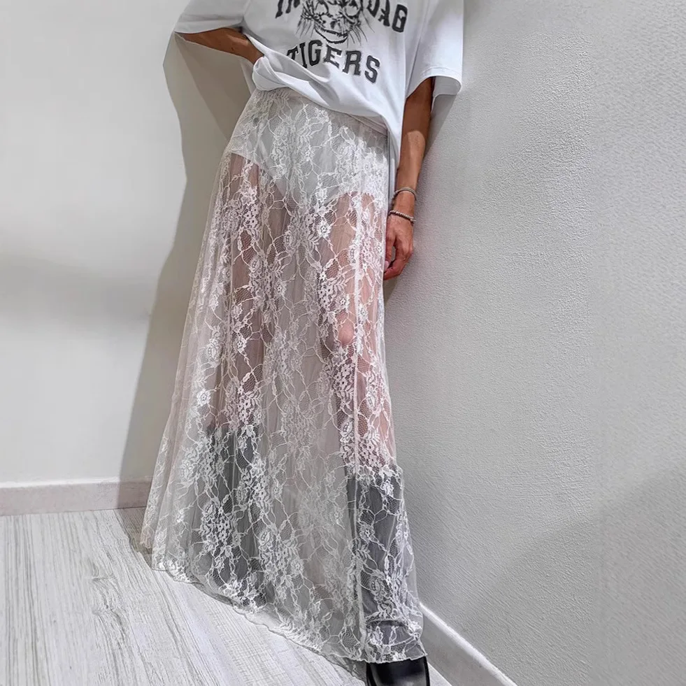 

Summer Lace Skirt Women's Elegant Perspective Stacking High-waisted A-shaped Skirt Long Skirt Women's Clothing