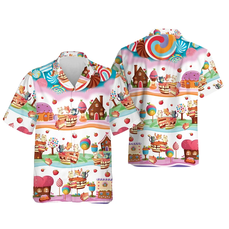 

Delicious Dessert Graphic Beach Shirt Casual Sweet Food Cake Shirts For Men Clothes Casual Cat Women Short Sleeve Mousse Y2k Top