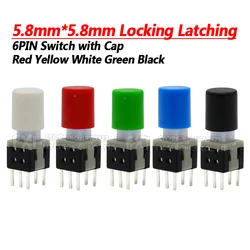 10Sets = 20PCS 5.8*5.8mm with cap Locking Latching Push Tactile Power Micro Switch Kit 6 Pin Button Switches 5.8x5.8mm