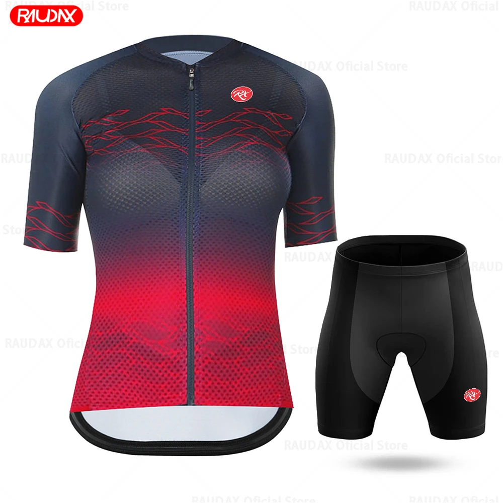 Raudax Women's Cycling Jersey Set Summer Anti-UV Cycling Bicycle Clothing Quick-Dry Mountain Female Bike Clothes Cycling Set