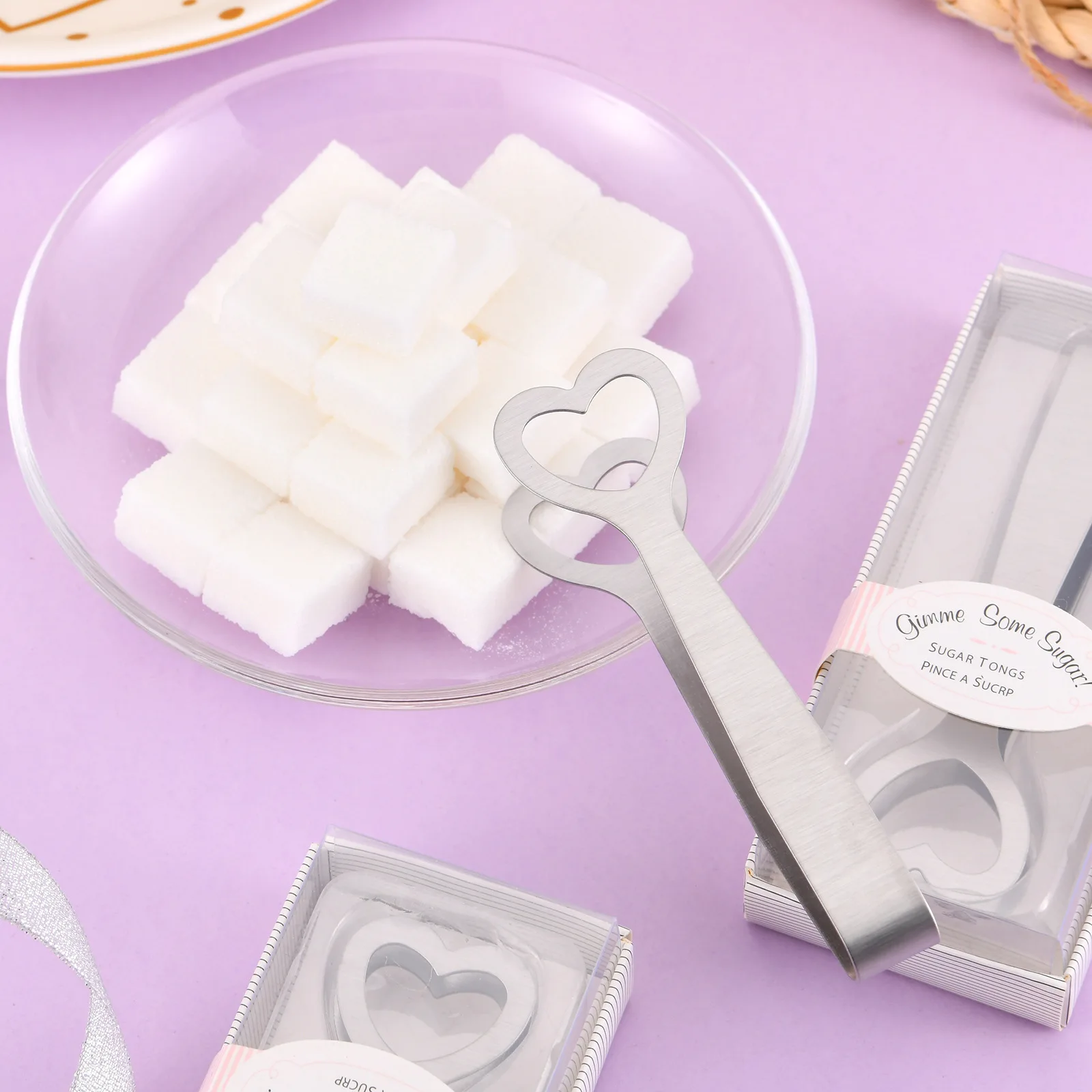 100pcs Gift Wedding Favor Cut Stainless Steel Sugars Sugar Clip Tongs Heart-Shaped Heart Shape Silver free shipping