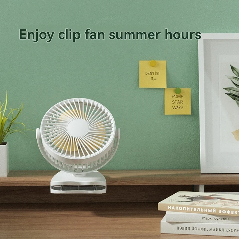 ABGR-Ventilador colgante y de mesa con clip recargable, 3 velocidades, 360 °   Ventilador giratorio para viajes y uso doméstico