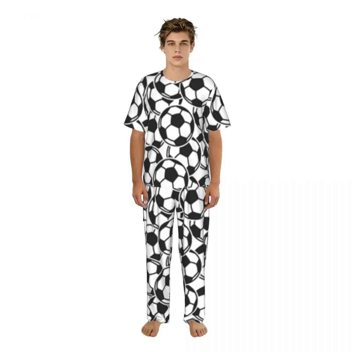 

Sleepwear Summer Spring Home Clothes Soccer Ball Short Sleeve Long Pant Nightwear