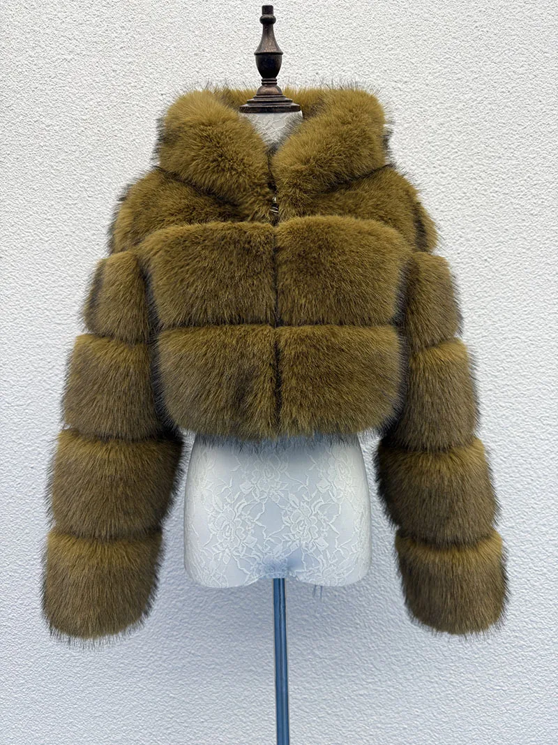Woman Clothing Winter Furry Faux Fur Jacket New in Coats & Jackets Fur Top High Quality Hooded Short Faux Fur Coat