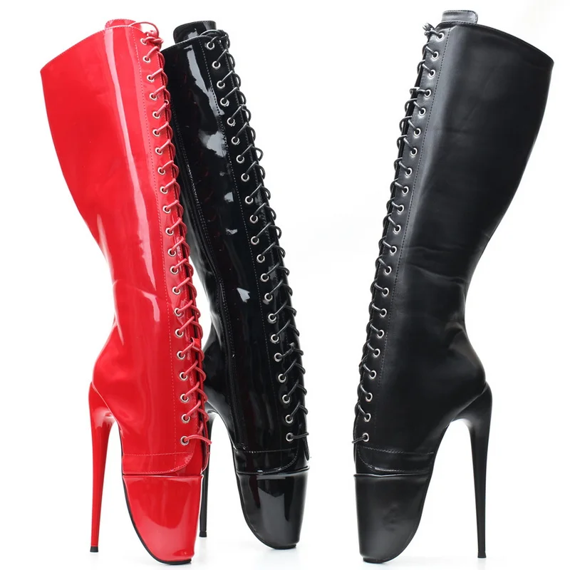 Stivali da balletto alti al ginocchio da donna da 18cm, stivaletti Fetish da uomo, scarpe da Pole Dance, Botas lunghe, nero, rosso, taglia grande