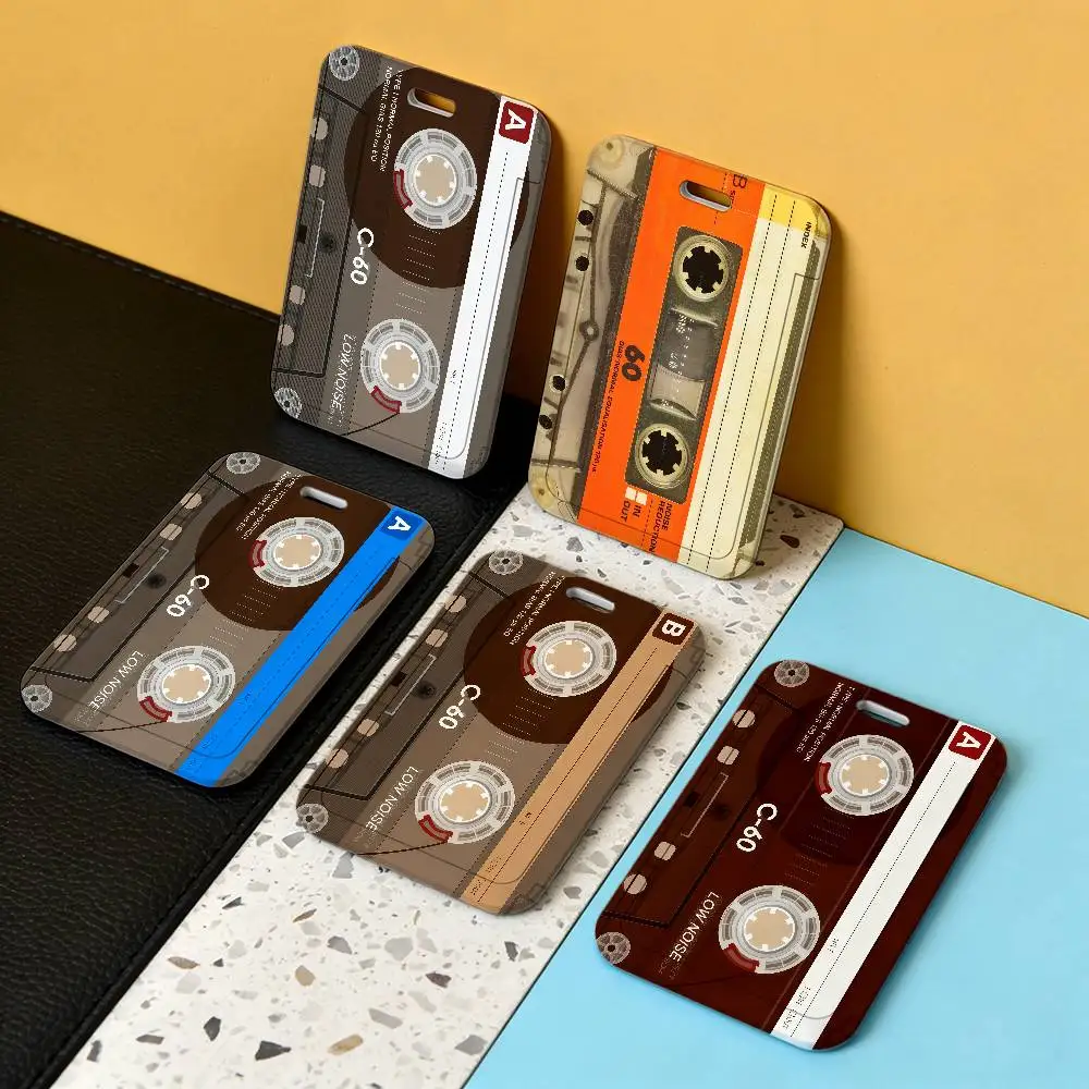 Retro Cassette Tape C-60 Plastic Slide Cover Lanyard Work ID Bag Bus Student Photo Idol Badge Card Holder Employee