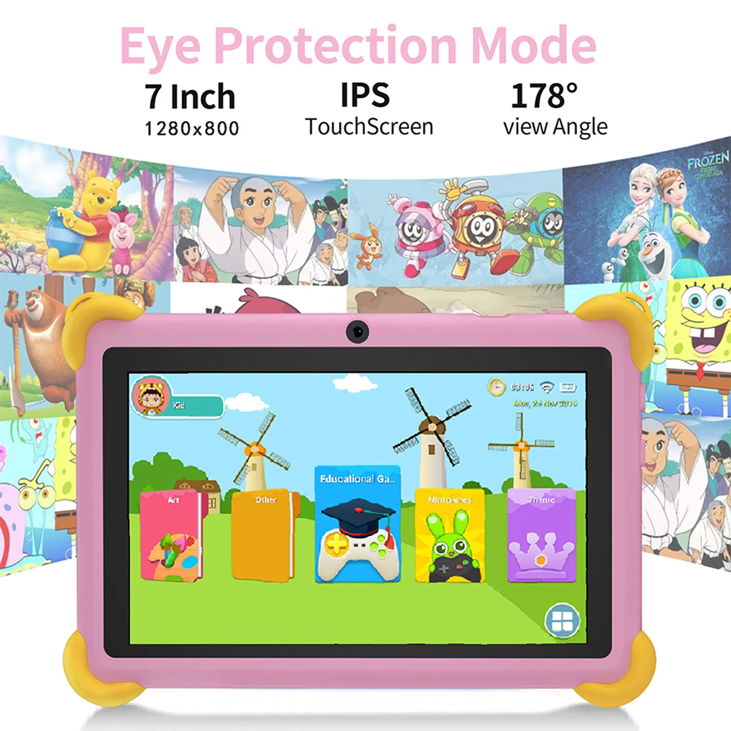 子供向けの漫画パターンのタブレット,保護ケース付き,5G,wifi,クアッドコア,4GB RAM, 64GB ROM, Android 13,7インチ,PC,新品,2020