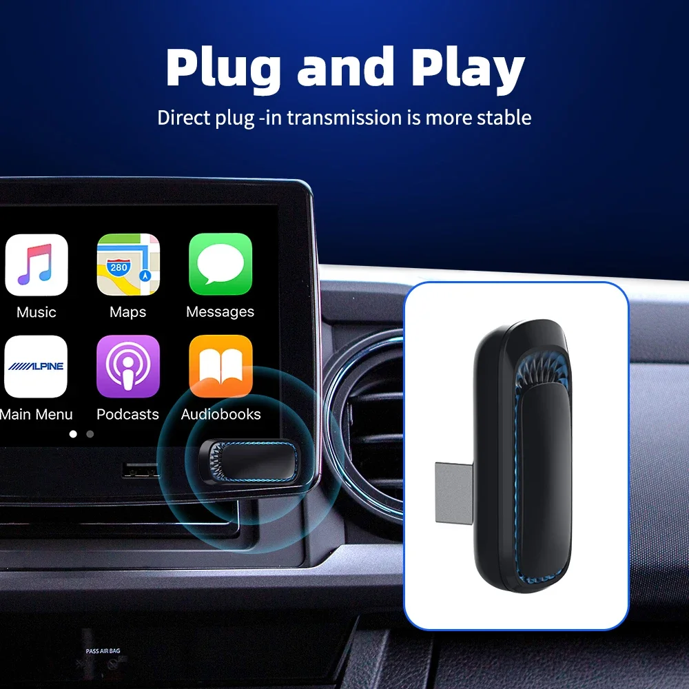 EKIY Wireless Carplay Adapter RGB Colorful Mini Smart Box Plug And Play Bluetooth WiFi Auto Connect For Wired Apple Carplay Cars