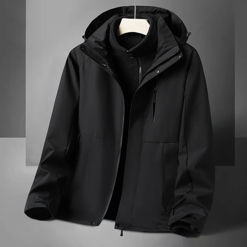 

Thiened Fce Lined Tee-in-One Men's Jaet Outdoor Windproof Long Sve Zipper Closure Casual Loose Fit Polyester Fiber