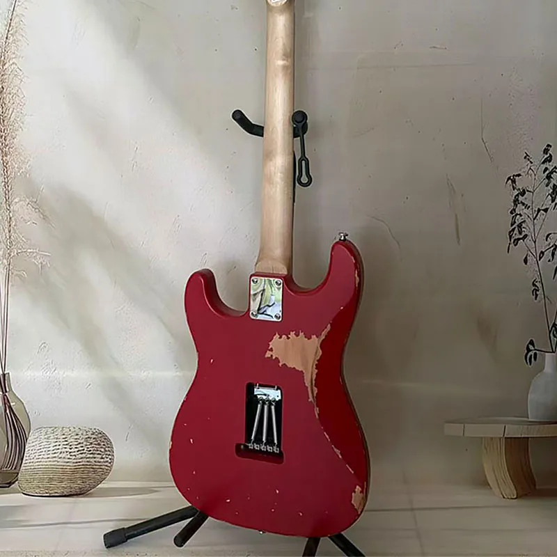 Local Warehouse, Guitar Clearance, Red Aged‑Style, Double Tremolo Electric Guitar, Maple Neck, SH Pickups, Rock, Right‑Handed Model, Free Shipping