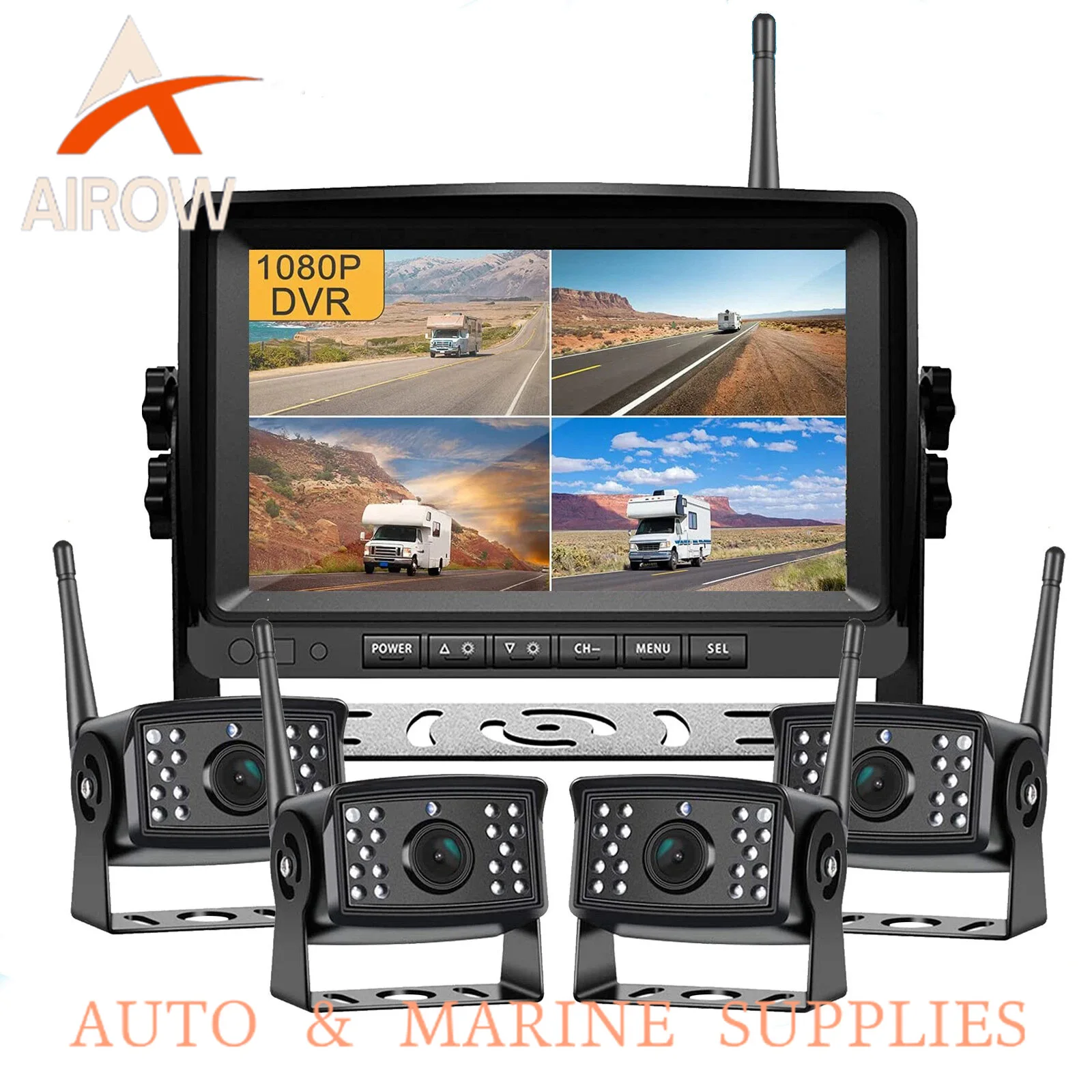 Airow auto Digital Wireless  Touch Screen Loop Recording Video DVR Monitor Heavy Duty RV Backup Cameras Night Vision Waterproof