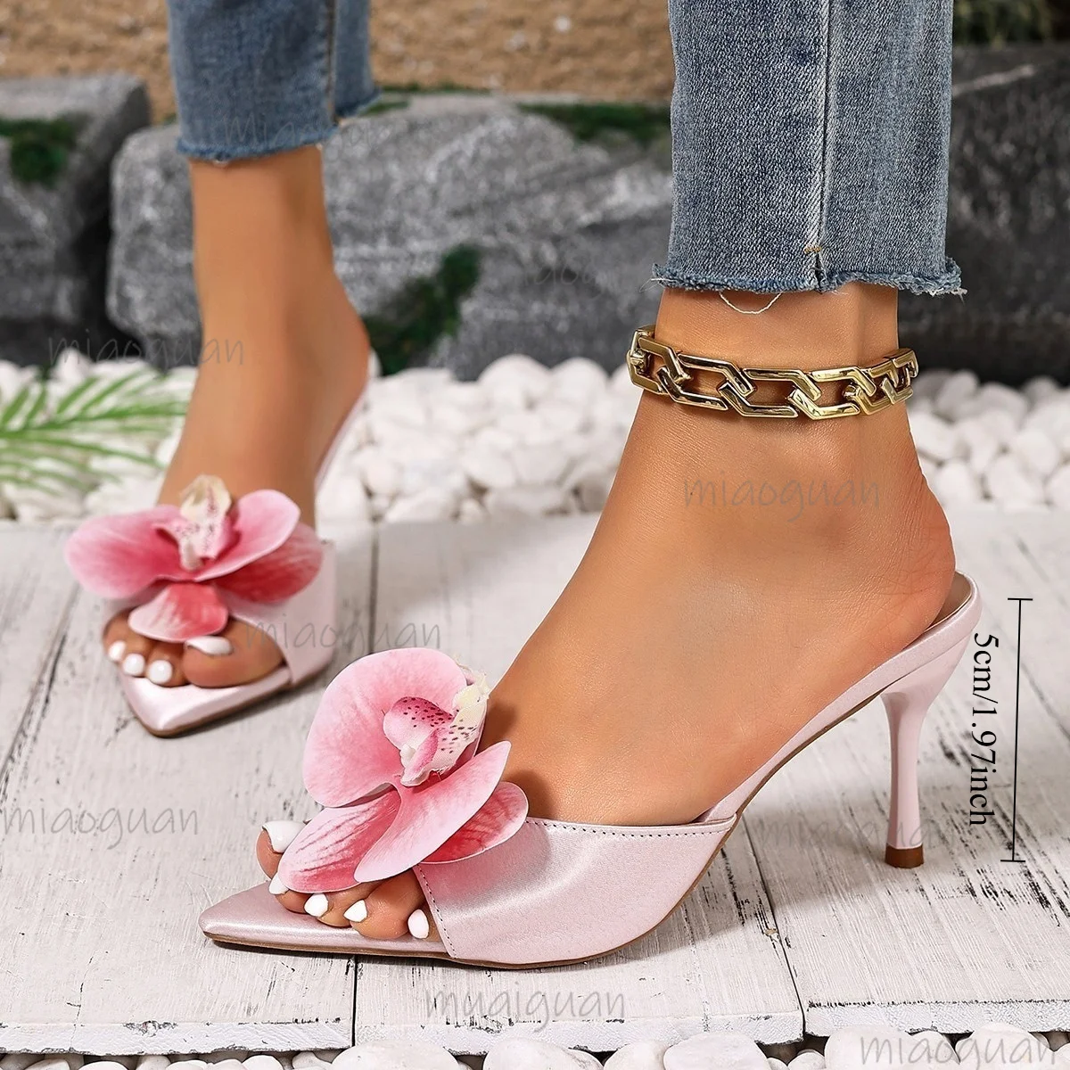 Elegantes Sandalias de Tacón Alto con Adornos de Orquídeas, Zapatos de Moda para Mujer, Sandalias de Punta Abierta para Verano, Vacaciones, Banquetes y Fiestas