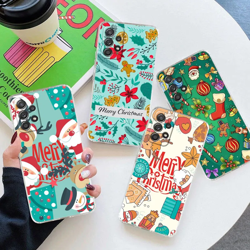 

For Samsung Galaxy A55 Case A16 A54 A52 A53 A15 A14 A21S A23 A51 A34 A35 A33 A32 A71 Clear Cover Christmas Tree Santa Claus Elk