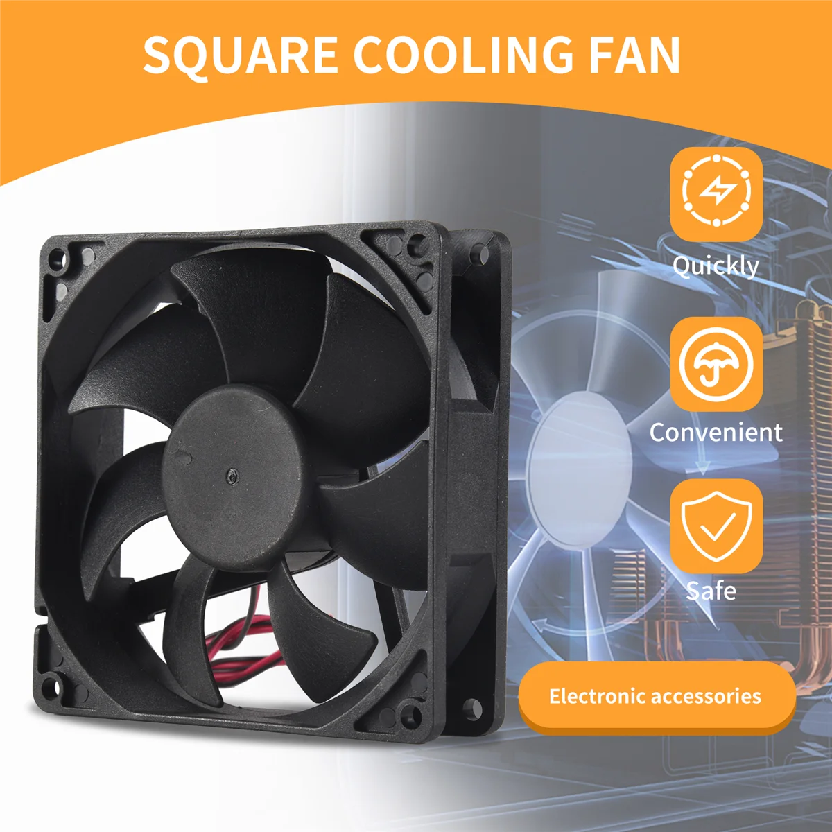 SMIEA Black Plastic Square 9025 90 x 90 x 25mm DC 12V 0.25A Cooler Fan