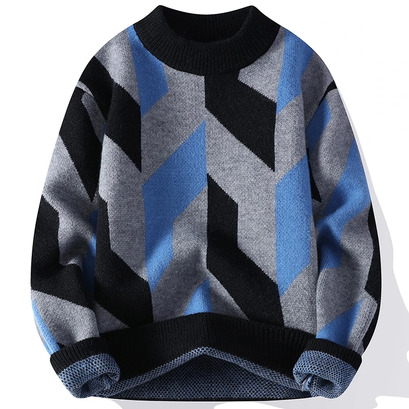 2023 New Fall Winter Fashion Argyle Turtleneck Sweater Men Tops High End Mens Christmas Sweaters Thick Warm Harajuku Pullover