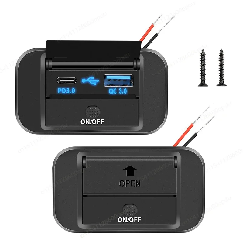 12V RV USB Outlet Panel Surface Mount Lightweight PD Type-C & QC3.0 Charger Ports with Switch for Car Bus ATV Marine Motorcycle
