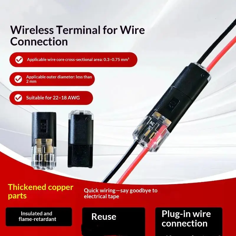 20Pcs D2 Pluggable Wire Connector Quick Connect Terminal Block Copper Contact Solderless Low Voltage LED Strip Cable Wire