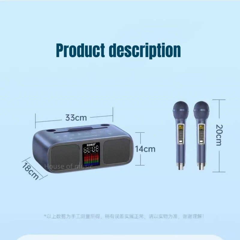 آلة كاريوكي للبالغين والأطفال مكبرات صوت محمولة مع 2 ميكروفون لاسلكي UHF يدعم بطاقة AUX/USB/Type C/TF/نظام بلوتوث PA