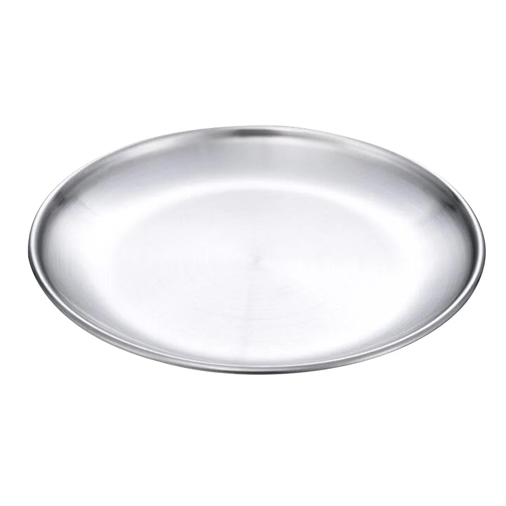 

23Cm Stainless Steel Round Serving Plate Multifunctional Bbq Cake Food Platter Kitchen Helper for Home Restaurant Hotel Use