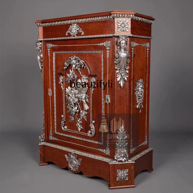 

American Style Solid Wood European Style Carved Copper Furniture Pure Copper Inlaid Entrance Cabinet Storage Decorative Cabinet