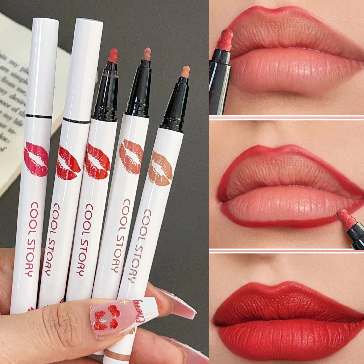 Rouge à lèvres liquide, stylo durable, séchage rapide, anti-taches, mat naturel, Contour, rouge à lèvres liquide, maquillage