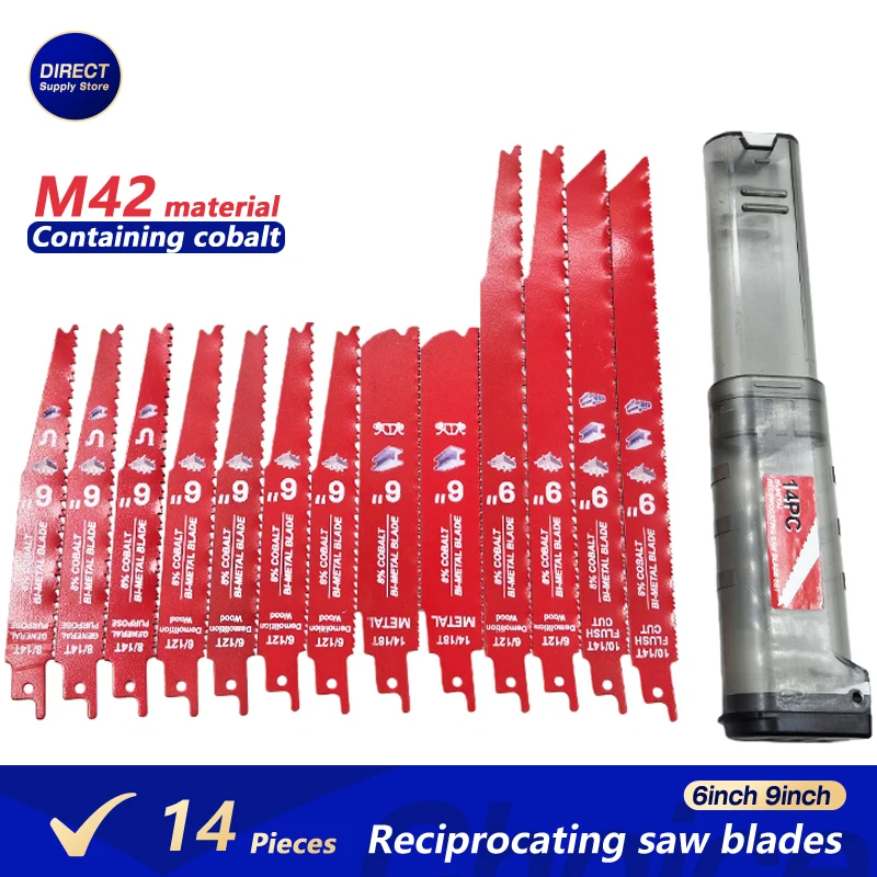 

14pcs Reciprocating Saw Blades Set 8% Cobalt Bi-metal Material for Wood Heavy Duty Metal PVC Tube Sheet Cutting Pruning