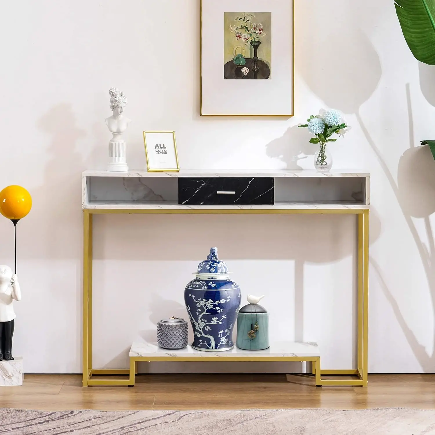 ivinta Upgrade Your Space with Our Elegant Gold Console Table with Drawers and Shoe Storage - Perfect for Living Room