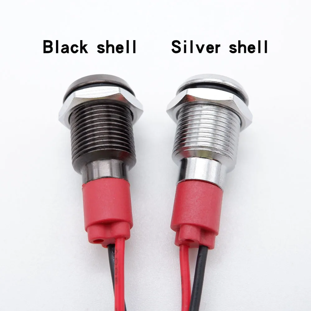 1pcs Metal Indicator Light 6mm 8mm 10mm 12mm LED Light Black Silver  with Wire 3V 5V 6V 12V 24V 110V 220V Red Yellow Blue Green