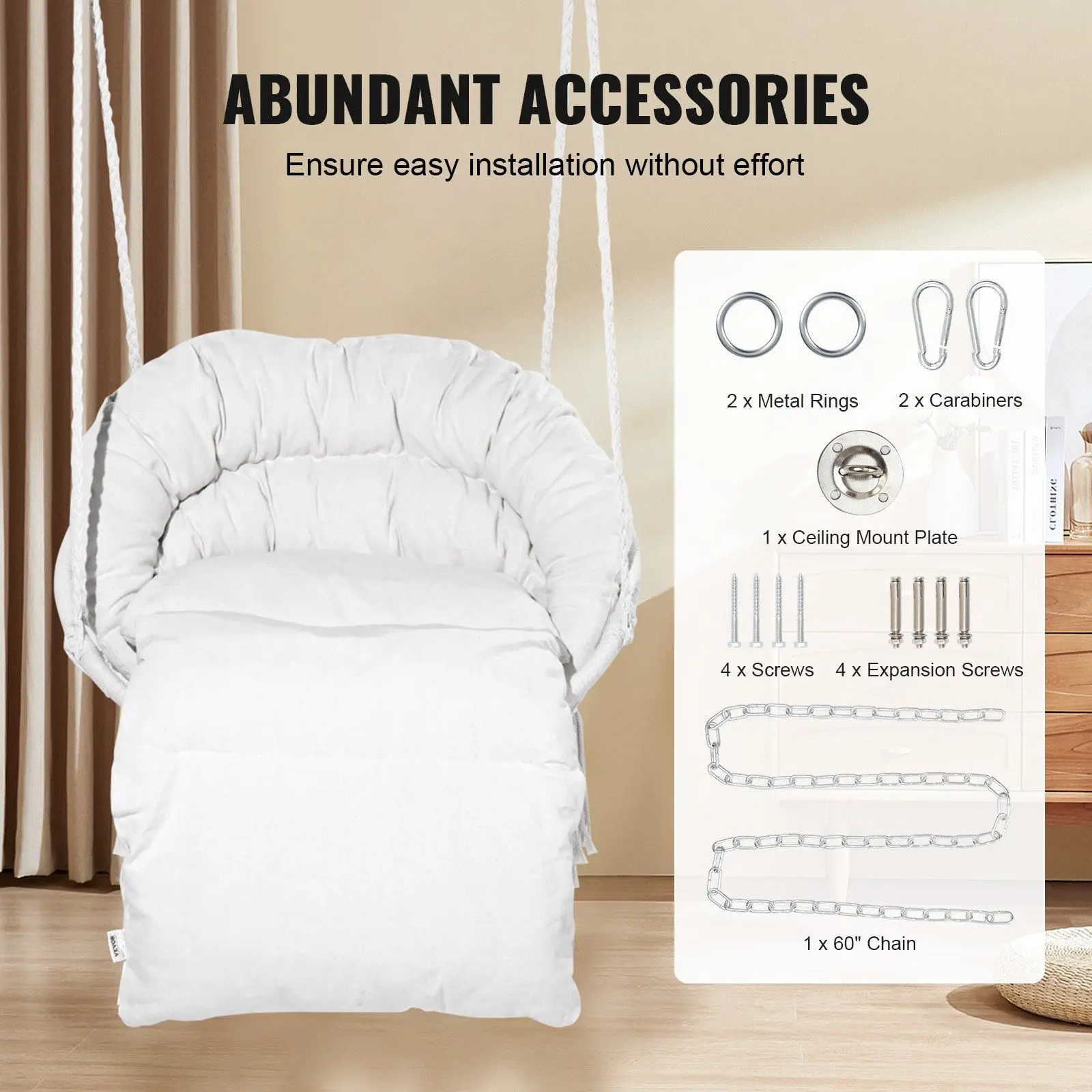 Cadeira de balanço de rede Cadeira suspensa de macramé com almofada interna e externa