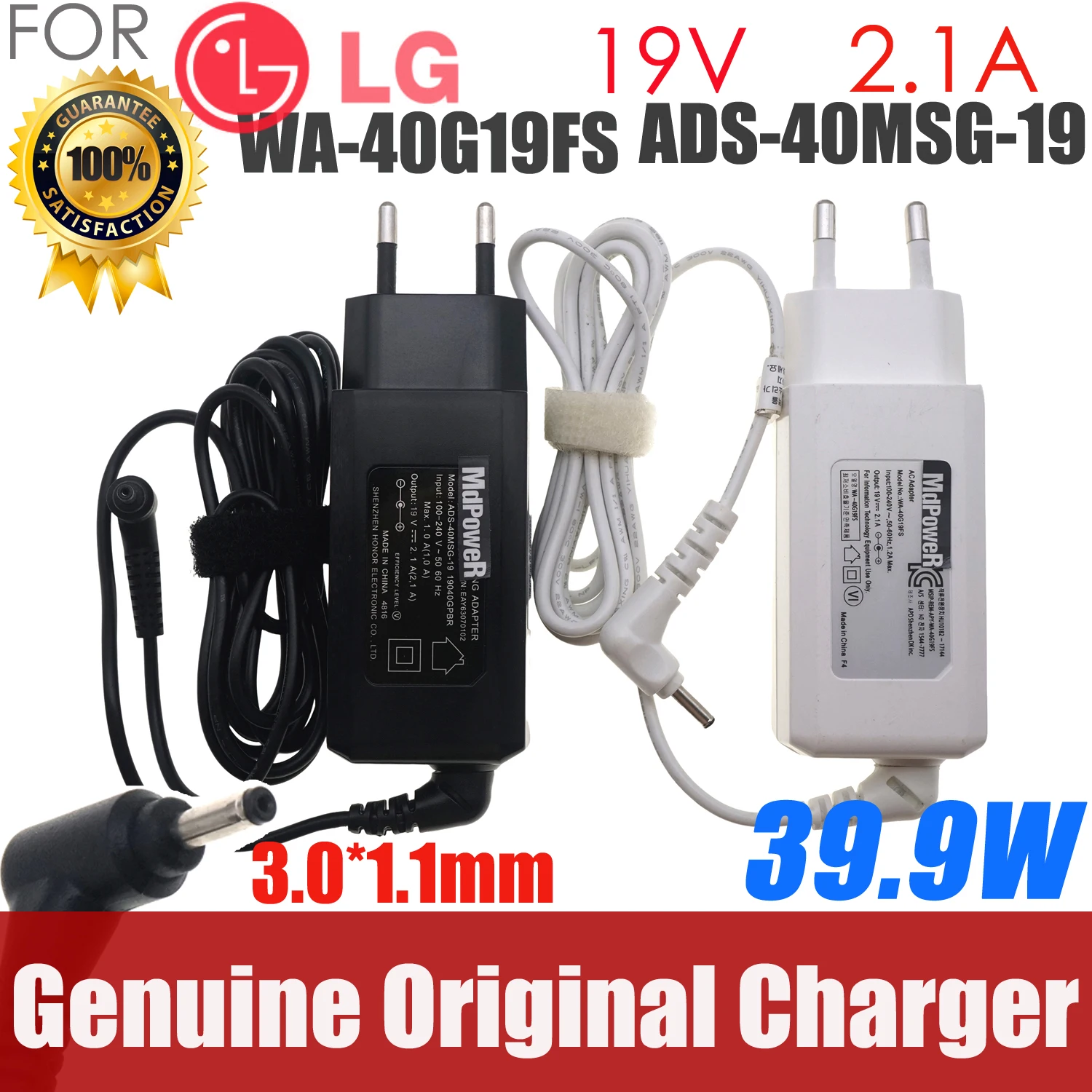 

19V 2.1A 40W 3.0x1.0mm AC Adapter For LG LCAP48-WK LCAP48-BK WA-40G19FS ADS-40MSG-19 19040GPK GRAM Power Supply Charger
