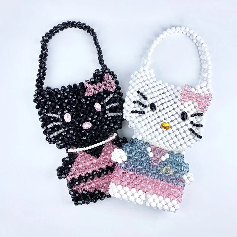 Handmade Beads Bags For Women Luxury Designer Handbags And Purses 2024 New In Fashion Weave Hollow Out Cute Cartoon Shoulder