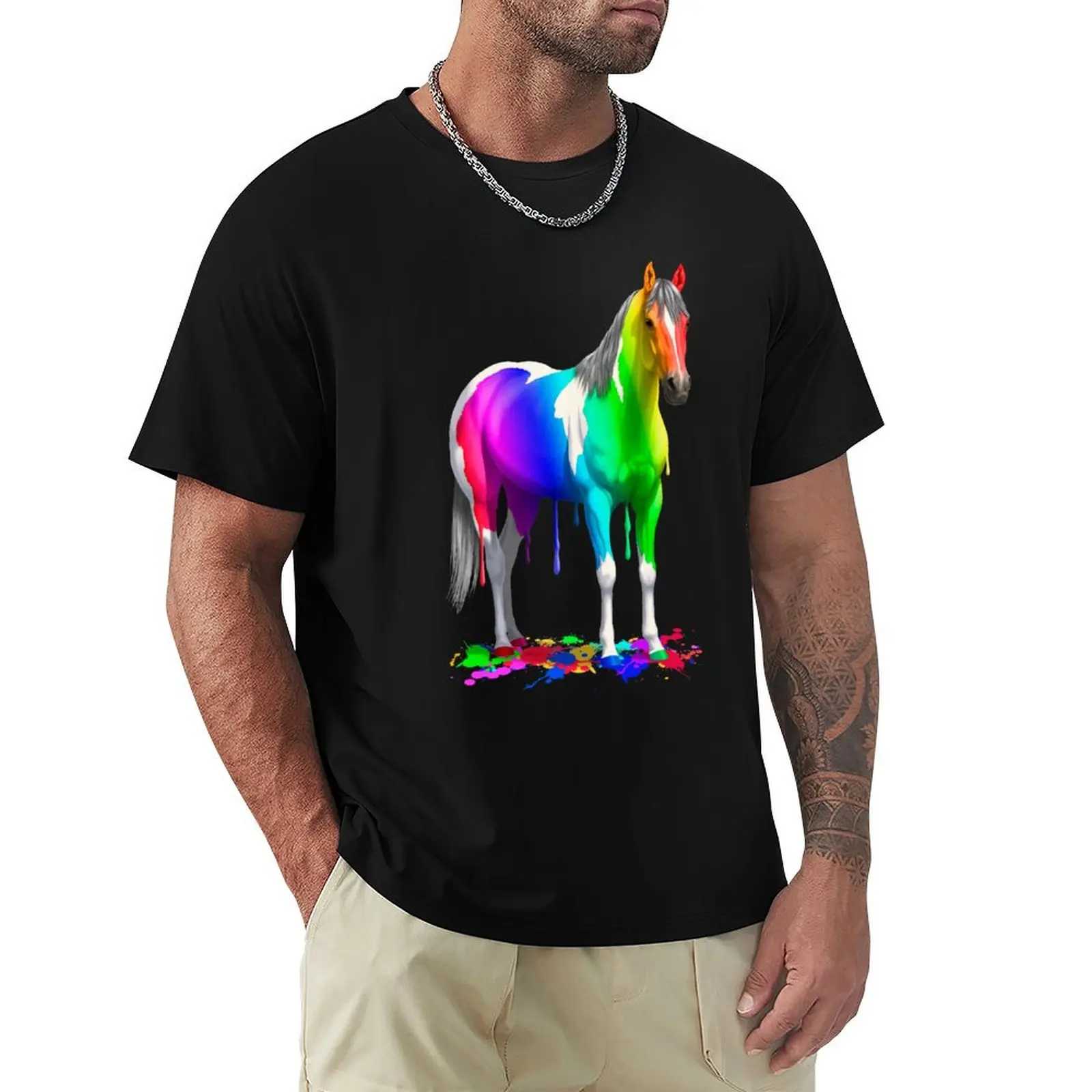 Colorful Rainbow Wet Paint Horse T-Shirt custom shirt anime figures tees new edition t shirt for men