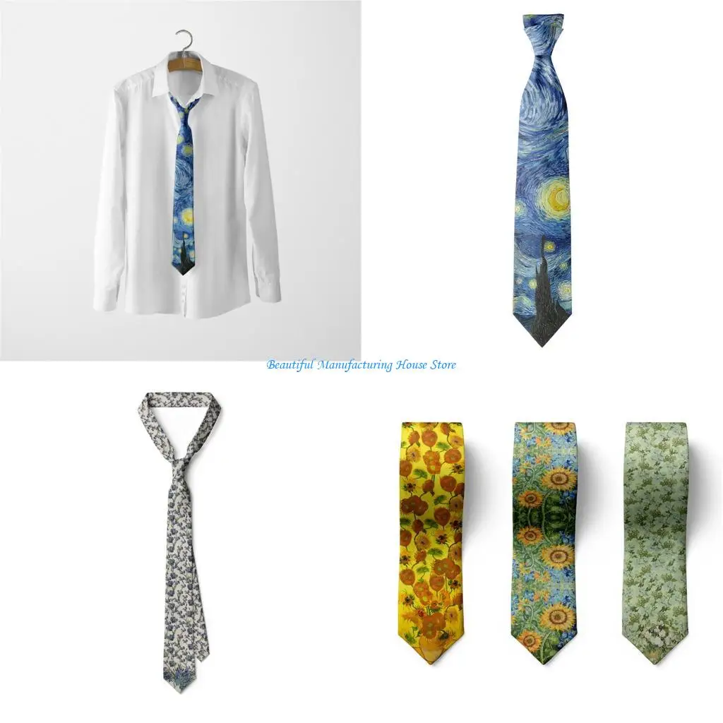

E56A Vintage Oil Painting Print Necktie Classical Stylish Designs Lightweight Fabric