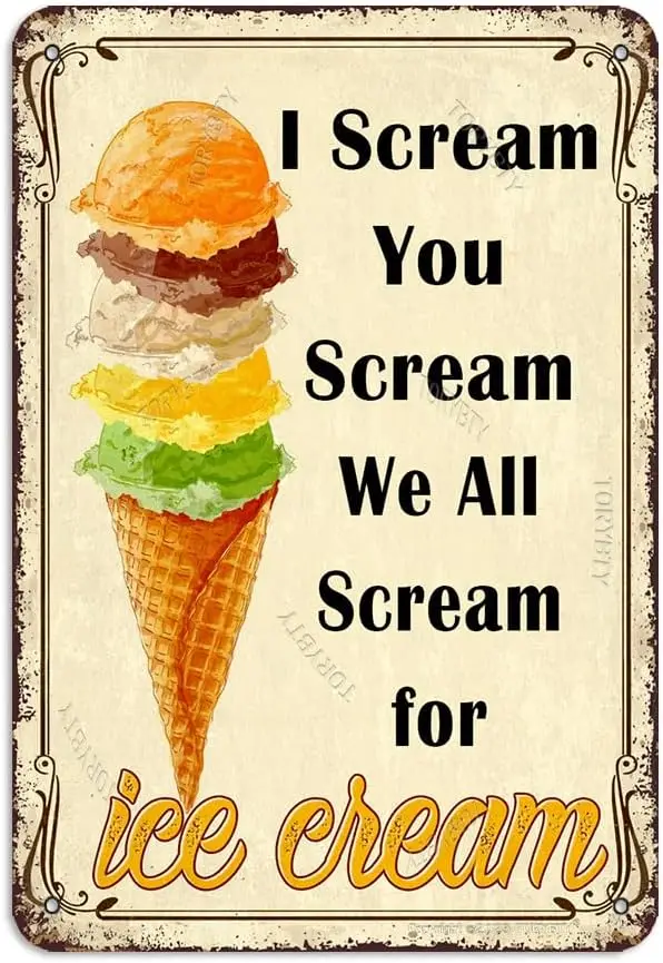 Ice Cream Soda   Retro Look Tin Decoration Plaque Sign for Home Kitchen Farmhouse Cafe Coffee Shop Snack Bar Funny Wall Decor--T