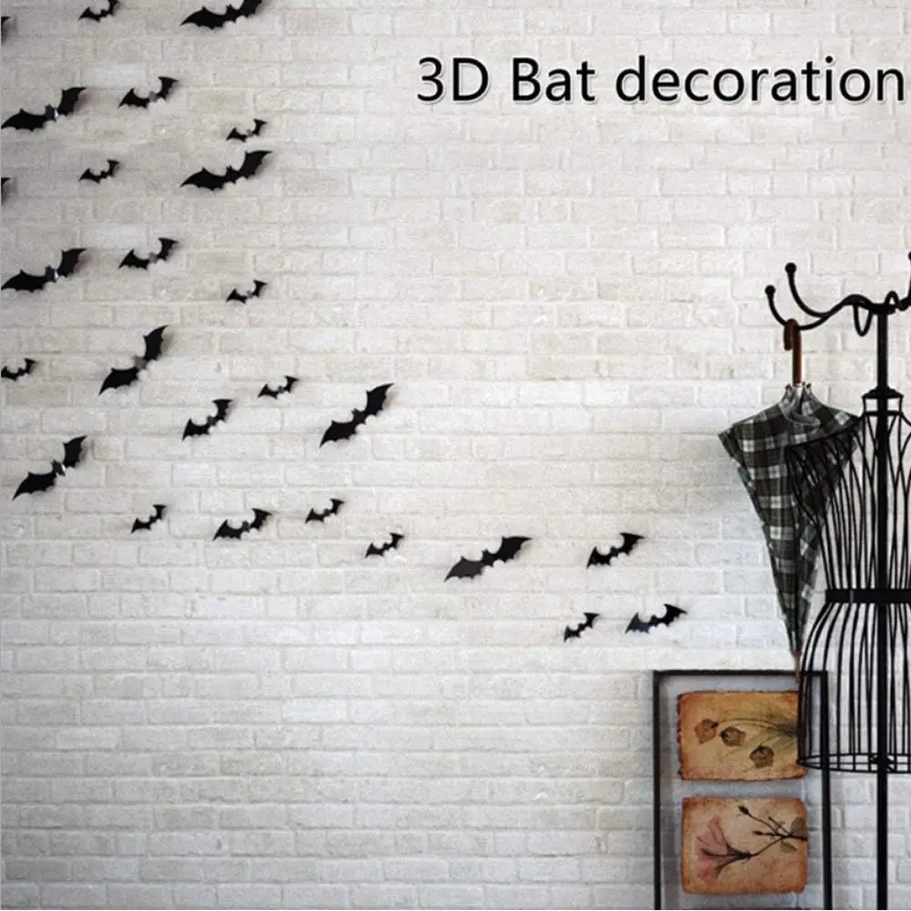 

F5 12Pcs Halloween Decoration 3D Bat Wall Stickers Decoration Furniture Windows Yard Logo Outdoor Lawn Ghost Party Wall Decor