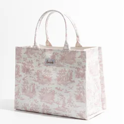 2024 Canvas Fashion Female Tote Handbag Square Flower Printed Stylish Purse For Woman Large Reusable Shopping Shoulder Bag